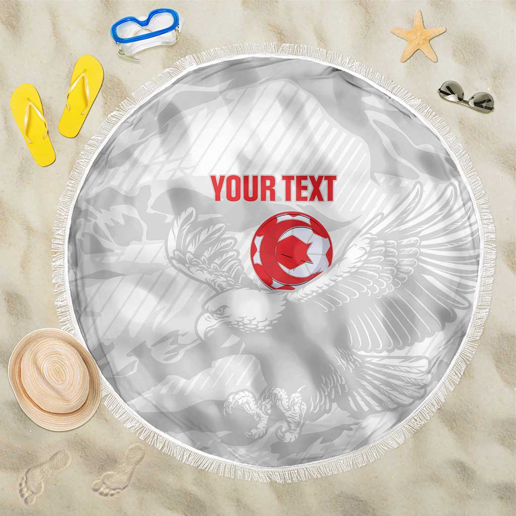 Custom Tunisia Football Beach Blanket 2026 Eagles of Carthage White Grunge - Wonder Print Shop