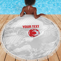 Custom Tunisia Football Beach Blanket 2026 Eagles of Carthage White Grunge - Wonder Print Shop