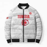Custom Tunisia Football Bomber Puffer Jacket 2026 Eagles of Carthage White Grunge - Wonder Print Shop