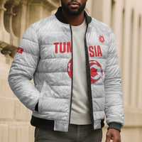 Custom Tunisia Football Bomber Puffer Jacket 2026 Eagles of Carthage White Grunge - Wonder Print Shop