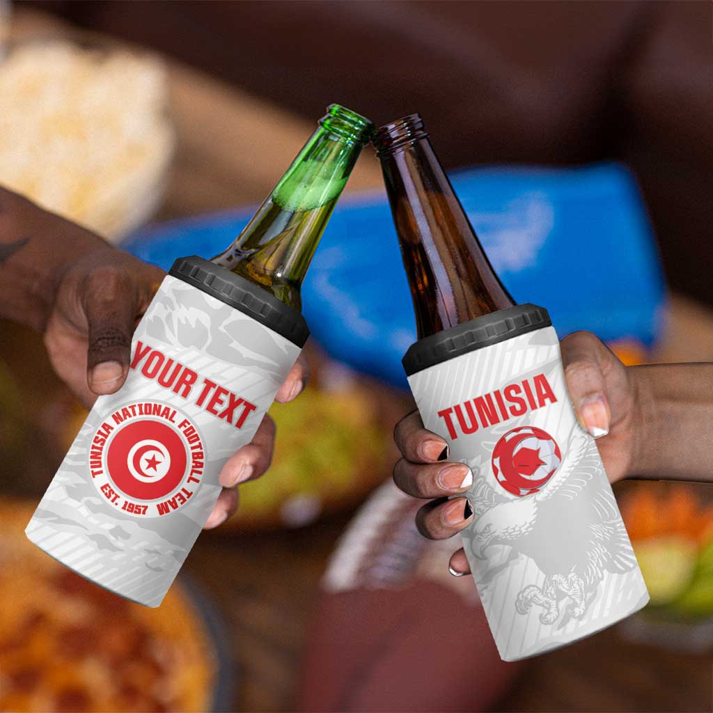 Custom Tunisia Football 4 in 1 Can Cooler Tumbler 2026 Eagles of Carthage White Grunge - Wonder Print Shop