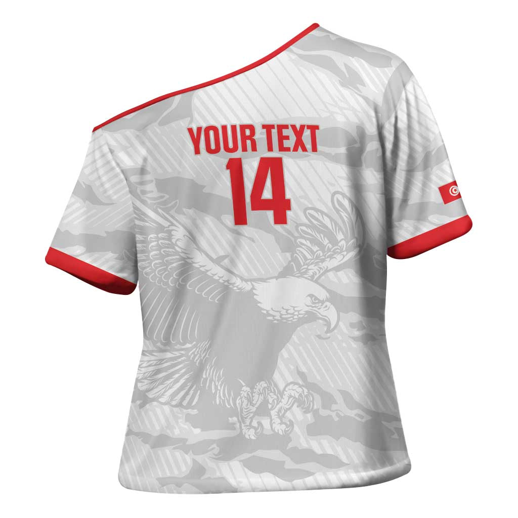 Custom Tunisia Football Cross Shoulder Shirt 2026 Eagles of Carthage White Grunge - Wonder Print Shop