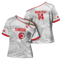 Custom Tunisia Football Cross Shoulder Shirt 2026 Eagles of Carthage White Grunge - Wonder Print Shop