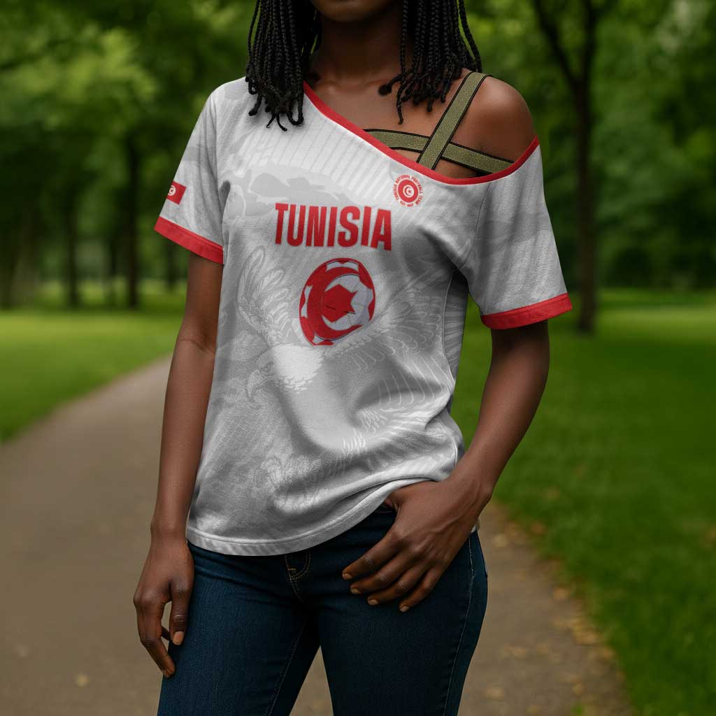 Custom Tunisia Football Cross Shoulder Shirt 2026 Eagles of Carthage White Grunge - Wonder Print Shop