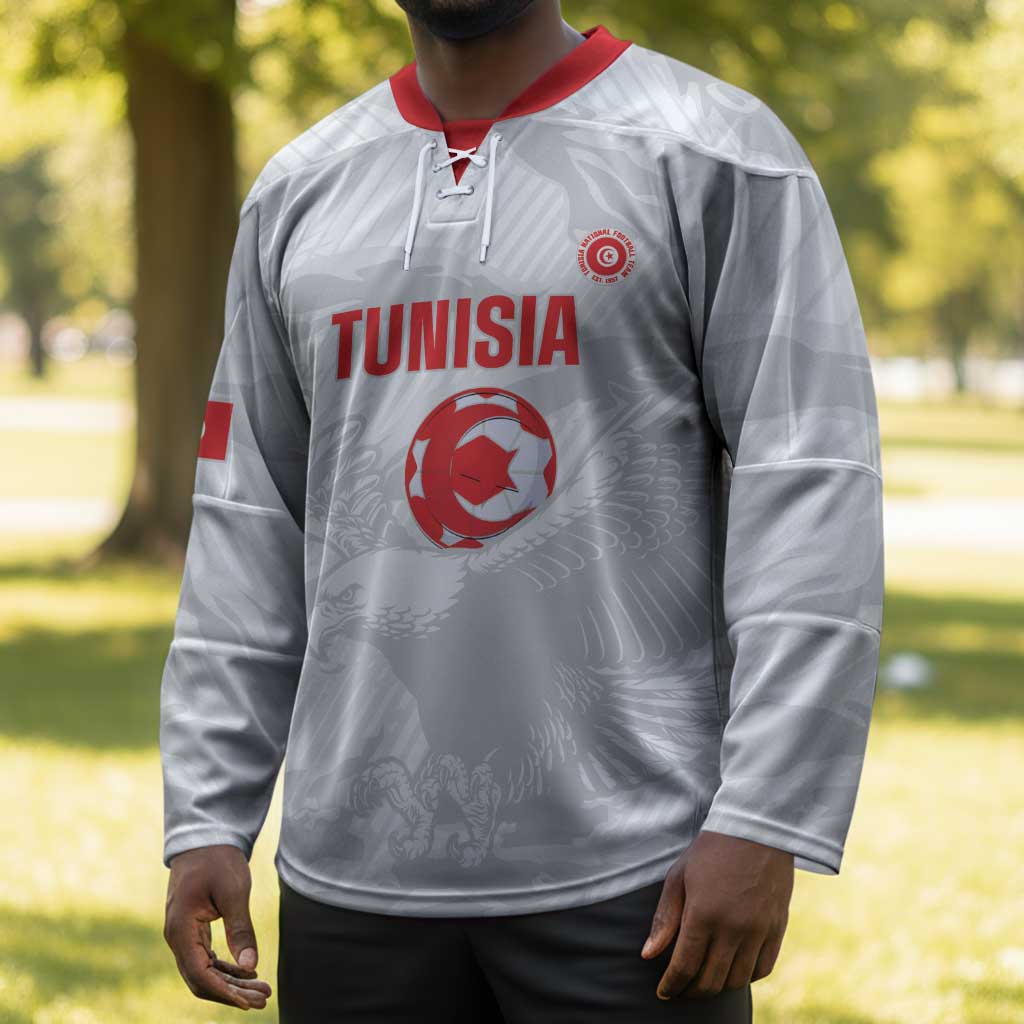 Custom Tunisia Football Hockey Jersey 2026 Eagles of Carthage White Grunge - Wonder Print Shop