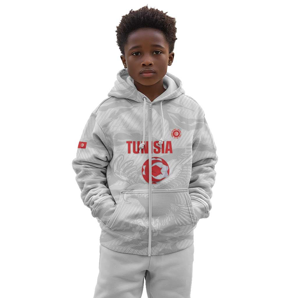 Custom Tunisia Football Kid Hoodie 2026 Eagles of Carthage White Grunge - Wonder Print Shop