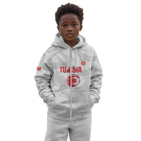 Custom Tunisia Football Kid Hoodie 2026 Eagles of Carthage White Grunge - Wonder Print Shop