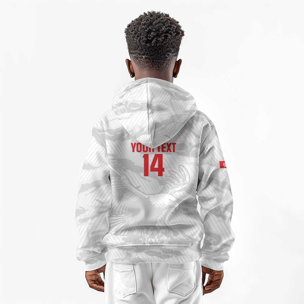 Custom Tunisia Football Kid Hoodie 2026 Eagles of Carthage White Grunge - Wonder Print Shop