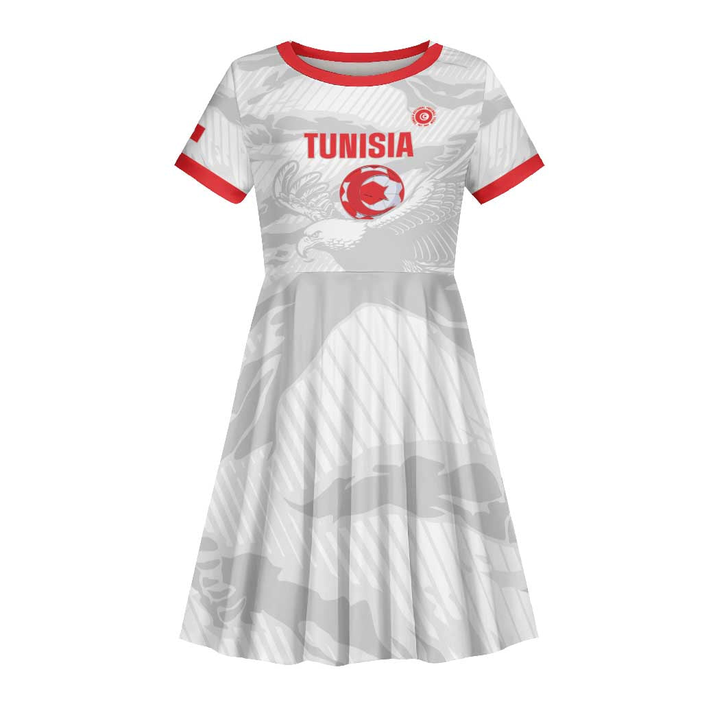 Custom Tunisia Football Kid Short Sleeve Dress 2026 Eagles of Carthage White Grunge LT14