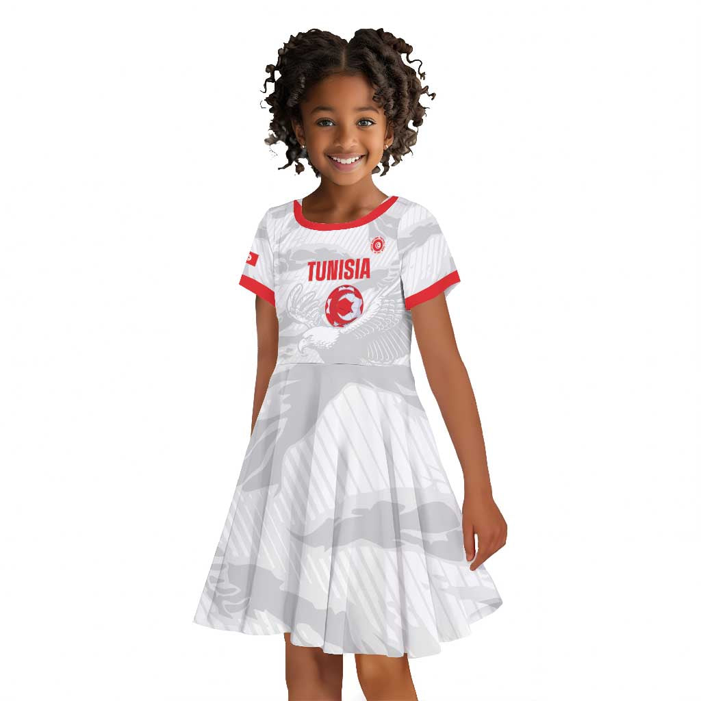 Custom Tunisia Football Kid Short Sleeve Dress 2026 Eagles of Carthage White Grunge LT14