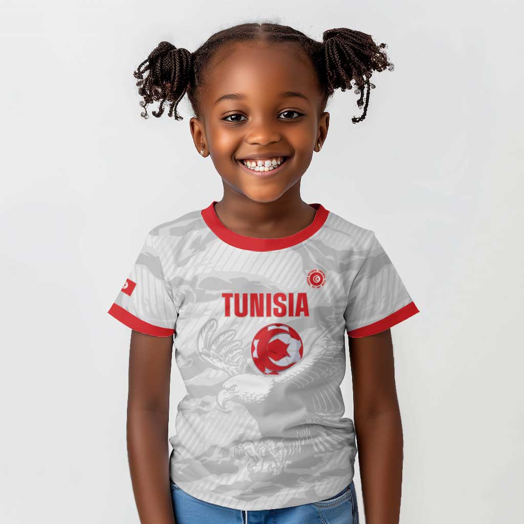 Custom Tunisia Football Kid T shirt 2026 Eagles of Carthage White Grunge LT14