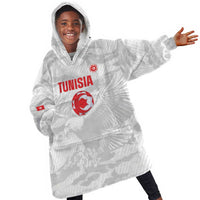 Custom Tunisia Football Kid Wearable Blanket Hoodie 2026 Eagles of Carthage White Grunge - Wonder Print Shop