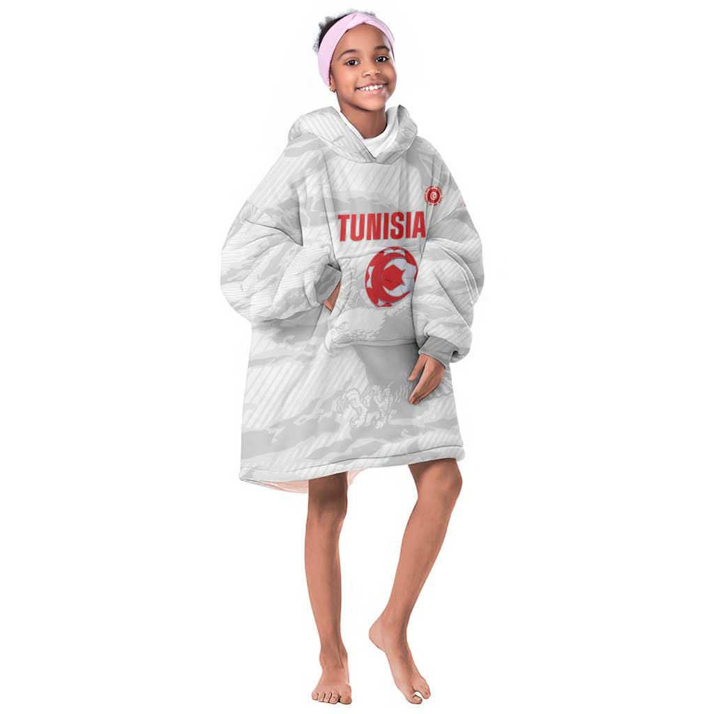Custom Tunisia Football Kid Wearable Blanket Hoodie 2026 Eagles of Carthage White Grunge - Wonder Print Shop