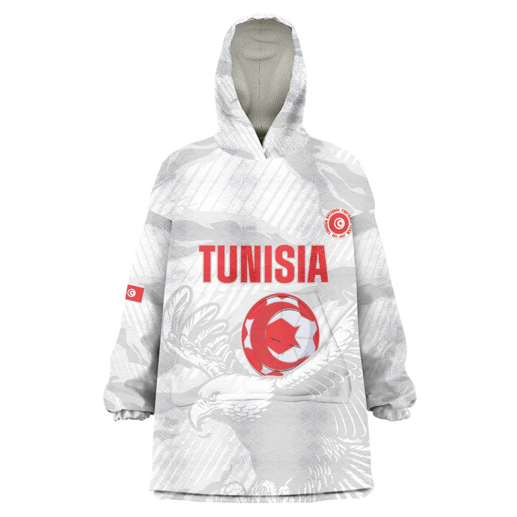 Custom Tunisia Football Kid Wearable Blanket Hoodie 2026 Eagles of Carthage White Grunge - Wonder Print Shop