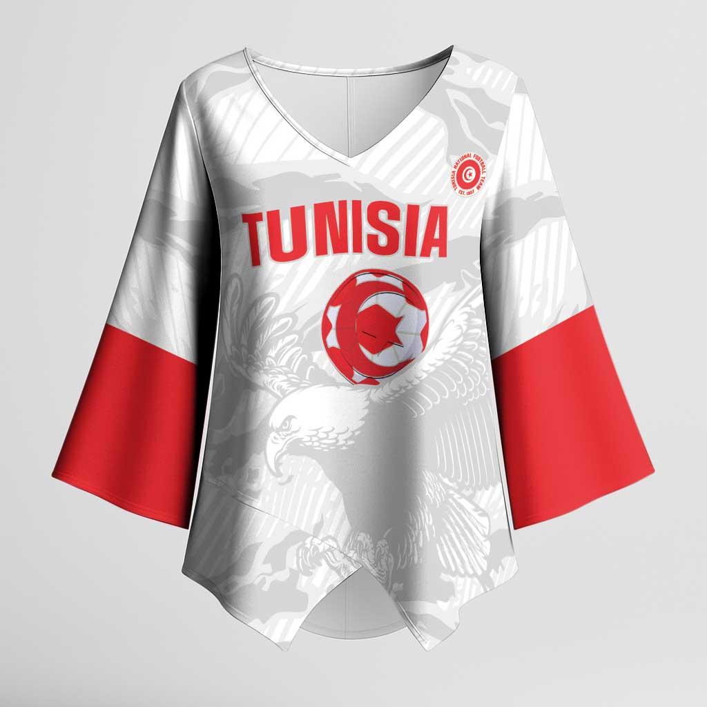 Custom Tunisia Football Kimono Sleeve Blouse 2026 Eagles of Carthage White Grunge - Wonder Print Shop