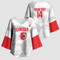 Custom Tunisia Football Kimono Sleeve Blouse 2026 Eagles of Carthage White Grunge - Wonder Print Shop