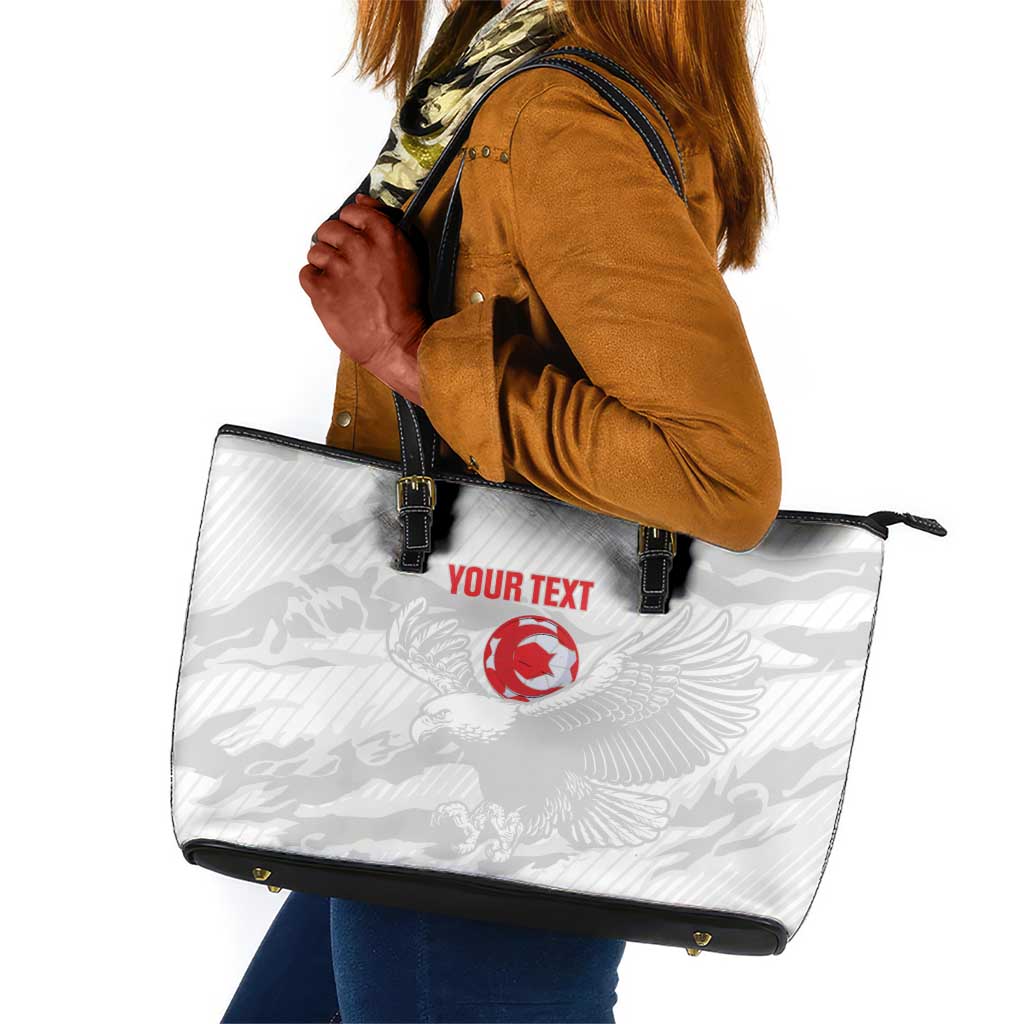 Custom Tunisia Football Leather Tote Bag 2026 Eagles of Carthage White Grunge - Wonder Print Shop