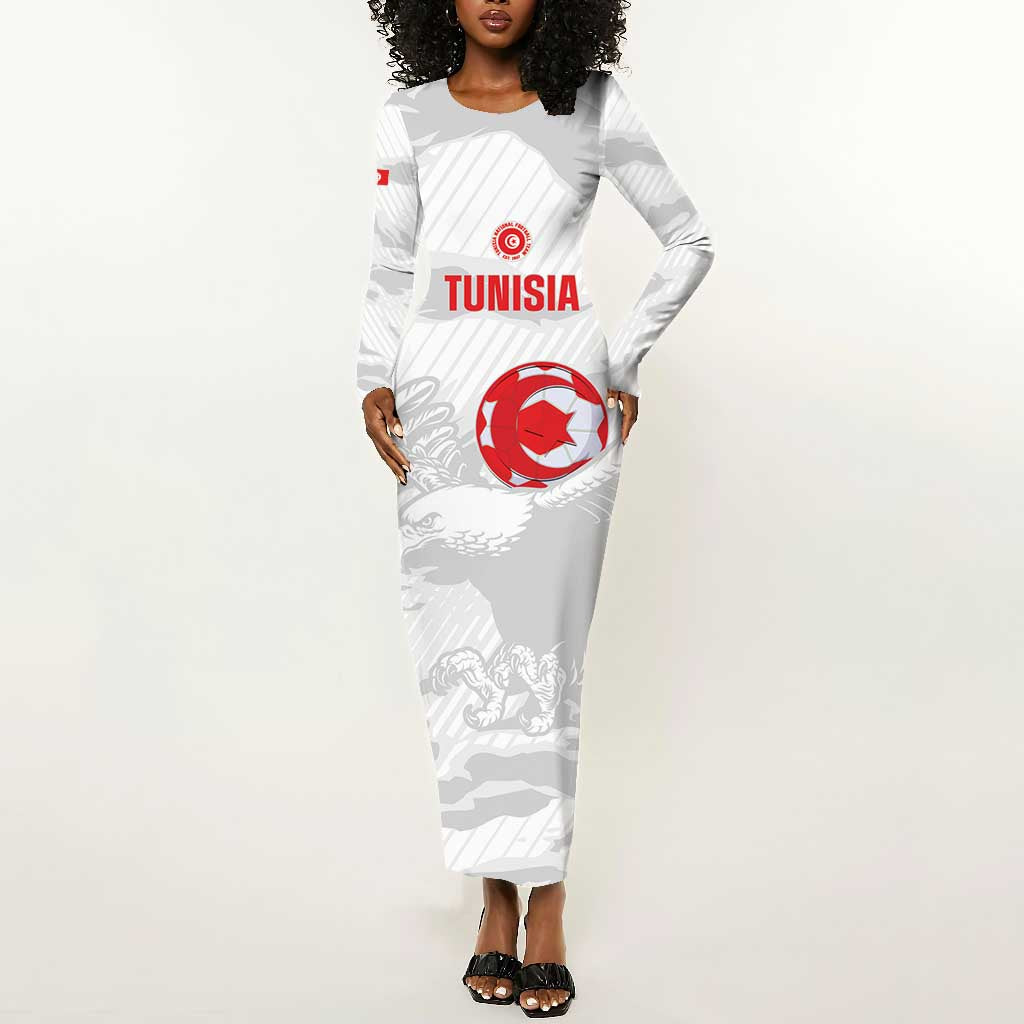 Custom Tunisia Football Long Sleeve Bodycon Dress 2026 Eagles of Carthage White Grunge - Wonder Print Shop