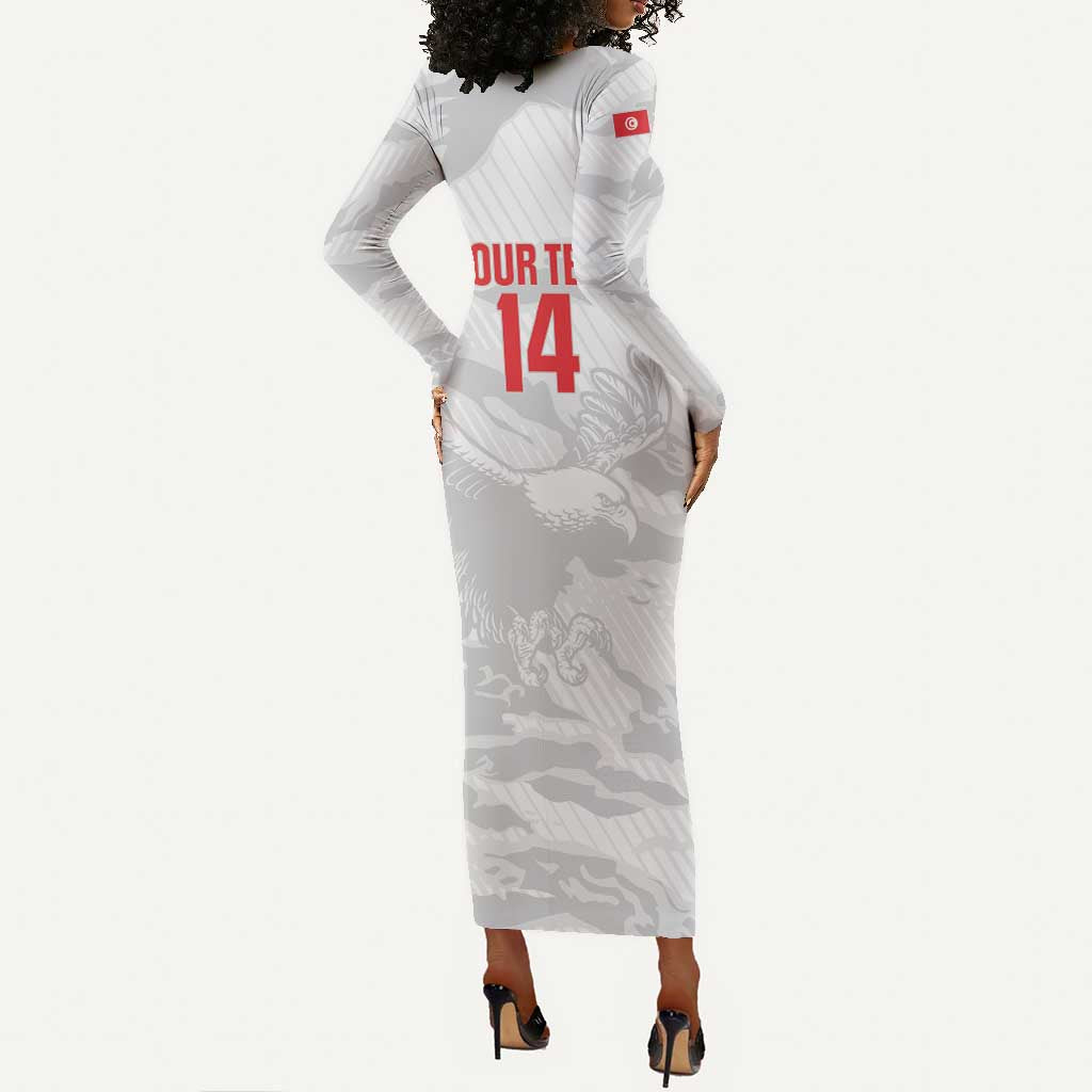 Custom Tunisia Football Long Sleeve Bodycon Dress 2026 Eagles of Carthage White Grunge - Wonder Print Shop