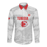 Custom Tunisia Football Long Sleeve Button Shirt 2026 Eagles of Carthage White Grunge - Wonder Print Shop
