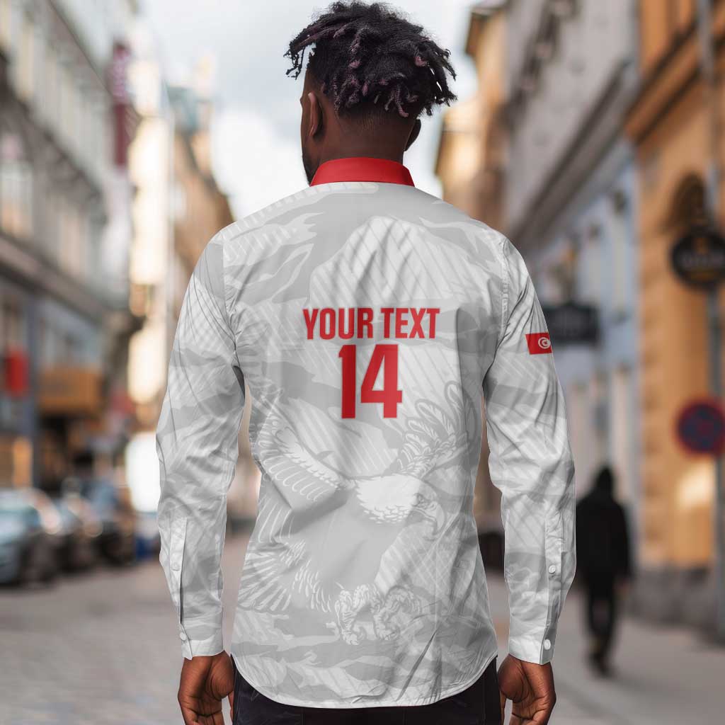 Custom Tunisia Football Long Sleeve Button Shirt 2026 Eagles of Carthage White Grunge - Wonder Print Shop