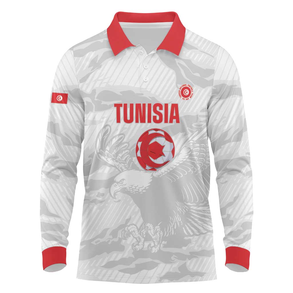 Custom Tunisia Football Long Sleeve Polo Shirt 2026 Eagles of Carthage White Grunge - Wonder Print Shop