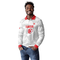 Custom Tunisia Football Long Sleeve Polo Shirt 2026 Eagles of Carthage White Grunge - Wonder Print Shop