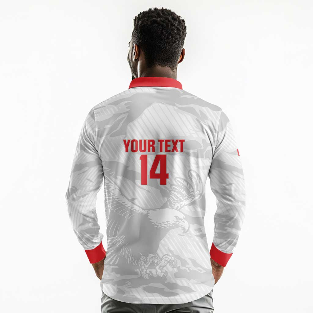 Custom Tunisia Football Long Sleeve Polo Shirt 2026 Eagles of Carthage White Grunge - Wonder Print Shop