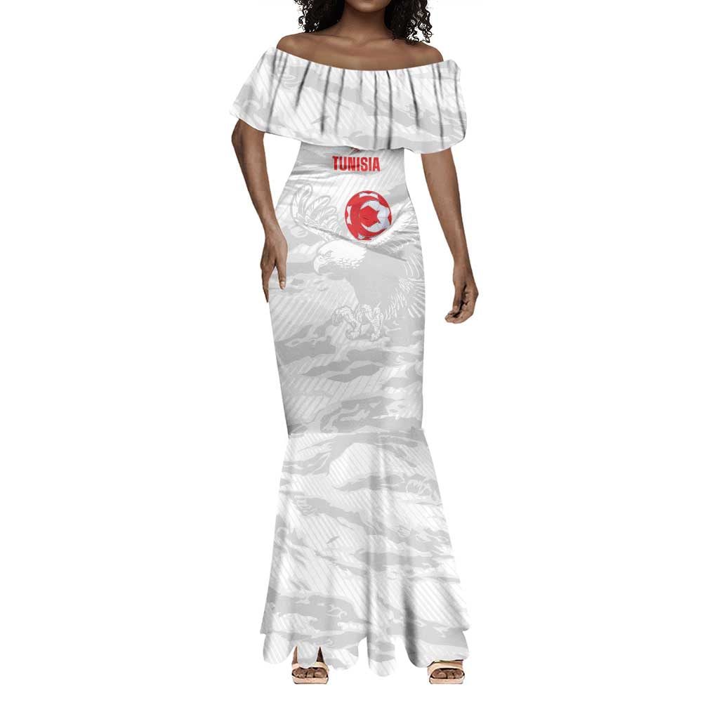Custom Tunisia Football Mermaid Dress 2026 Eagles of Carthage White Grunge LT14