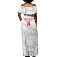 Custom Tunisia Football Off Shoulder Maxi Dress 2026 Eagles of Carthage White Grunge - Wonder Print Shop