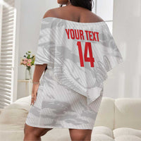 Custom Tunisia Football Off Shoulder Short Dress 2026 Eagles of Carthage White Grunge - Wonder Print Shop
