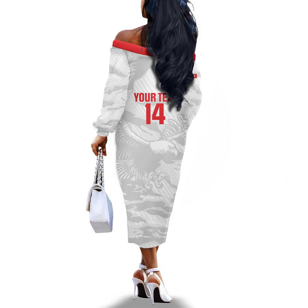 Custom Tunisia Football Off The Shoulder Long Sleeve Dress 2026 Eagles of Carthage White Grunge - Wonder Print Shop