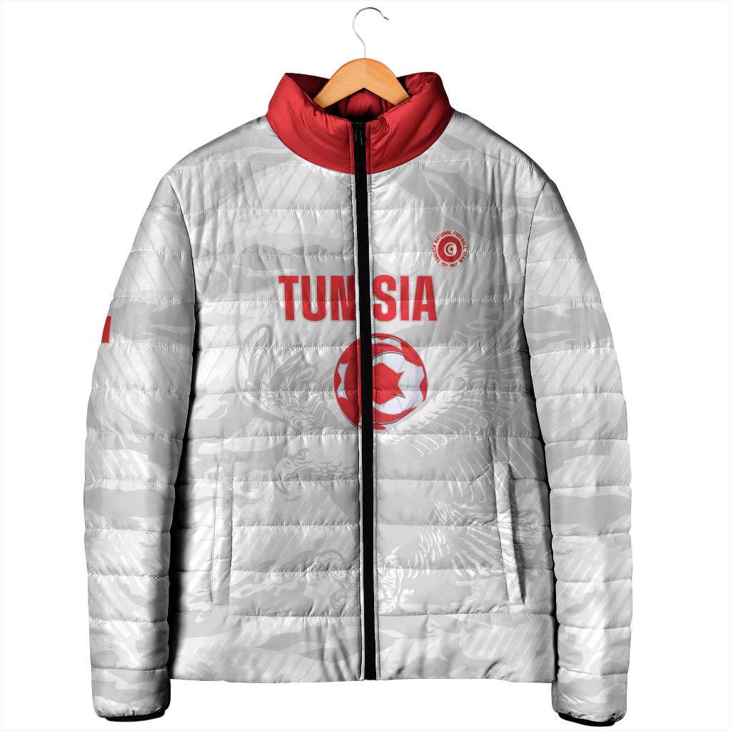 Custom Tunisia Football Padded Jacket 2026 Eagles of Carthage White Grunge - Wonder Print Shop