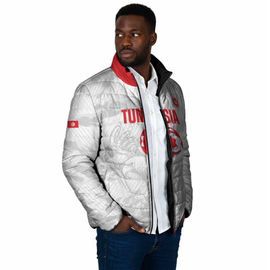 Custom Tunisia Football Padded Jacket 2026 Eagles of Carthage White Grunge - Wonder Print Shop