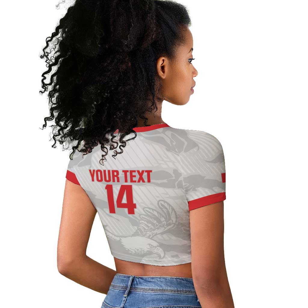 Custom Tunisia Football Raglan Cropped T shirt 2026 Eagles of Carthage White Grunge LT14
