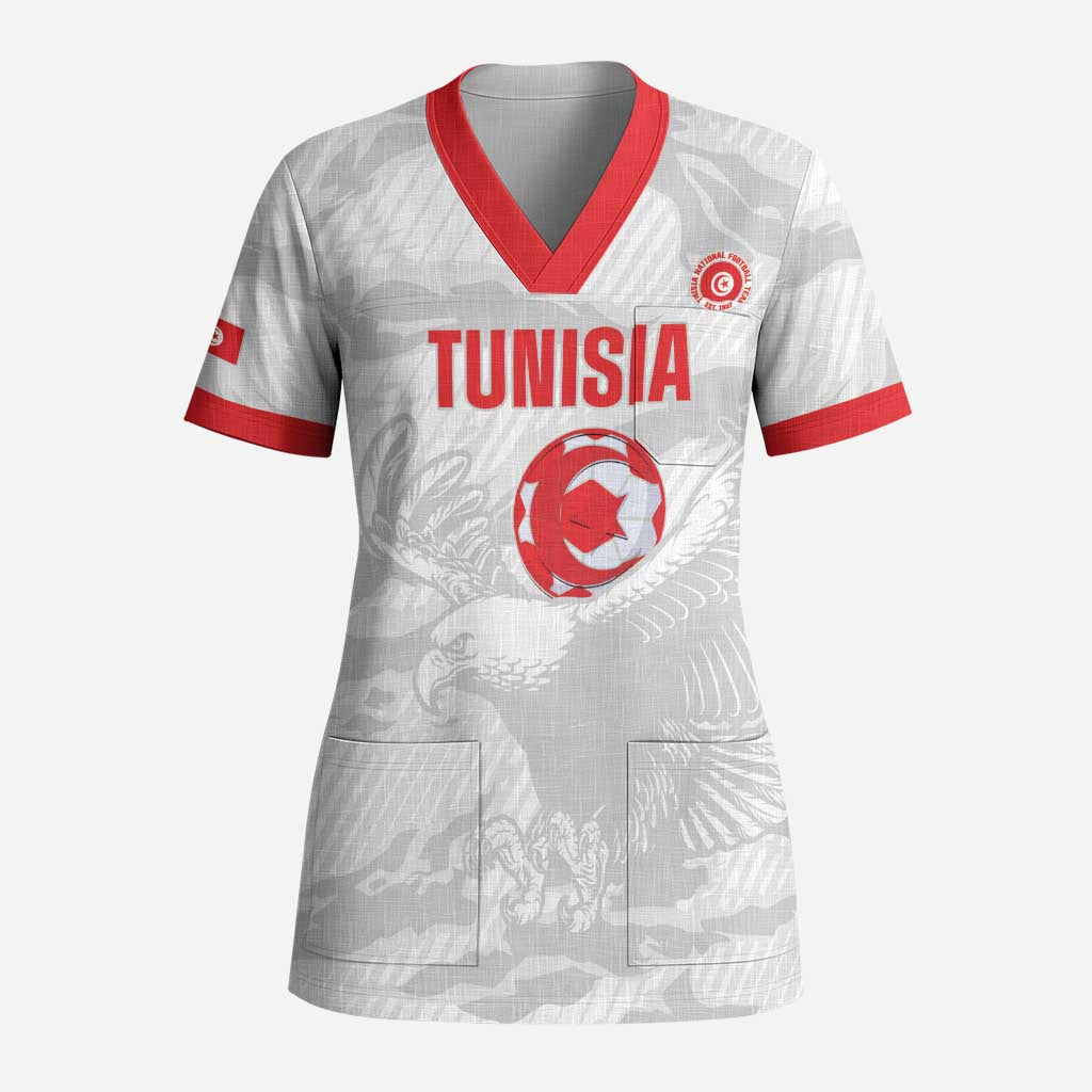 Custom Tunisia Football Scrub Top 2026 Eagles of Carthage White Grunge - Wonder Print Shop
