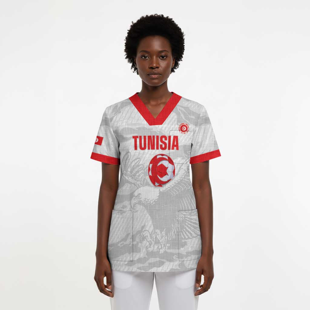 Custom Tunisia Football Scrub Top 2026 Eagles of Carthage White Grunge - Wonder Print Shop