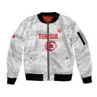 Custom Tunisia Football Sleeve Zip Bomber Jacket 2026 Eagles of Carthage White Grunge - Wonder Print Shop