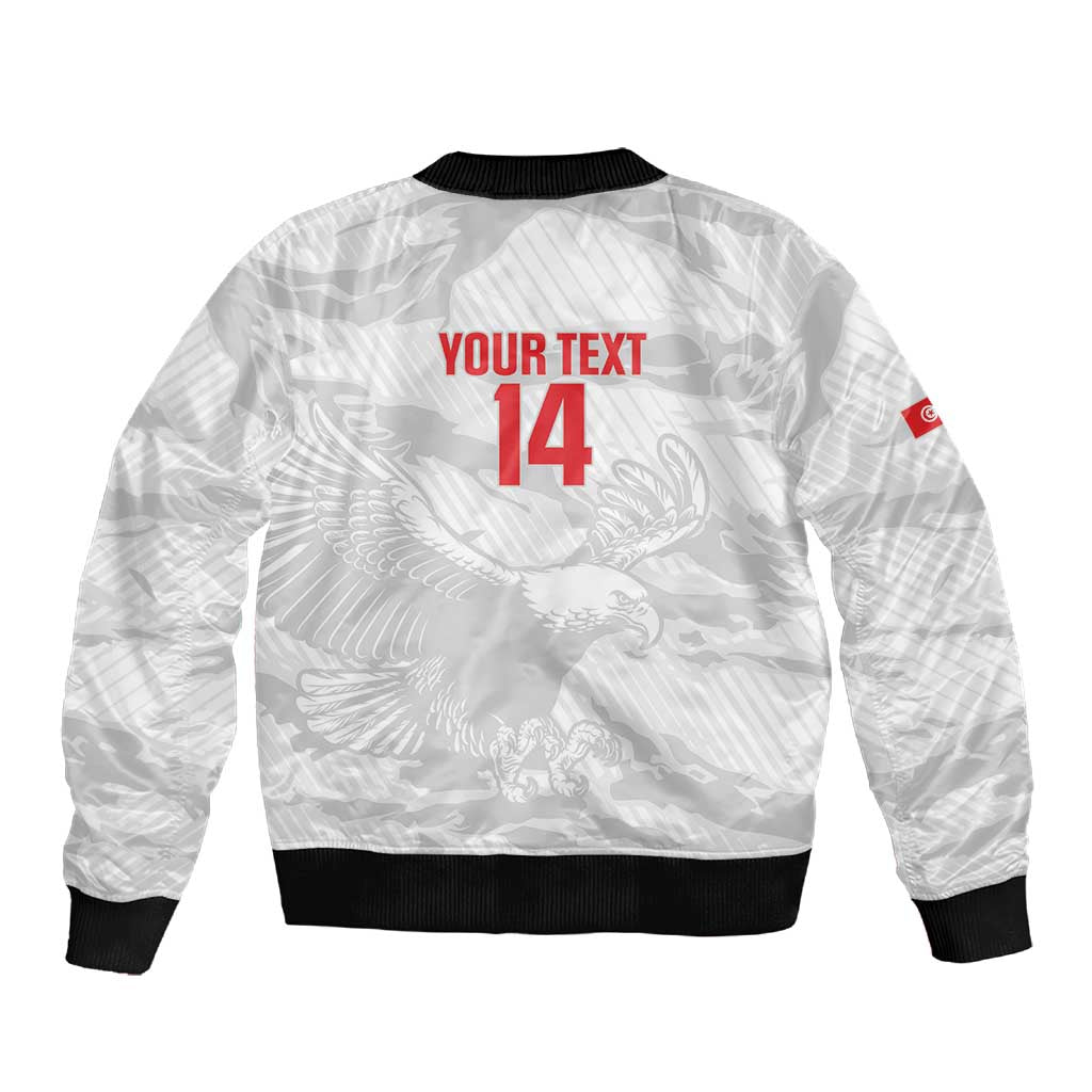 Custom Tunisia Football Sleeve Zip Bomber Jacket 2026 Eagles of Carthage White Grunge - Wonder Print Shop
