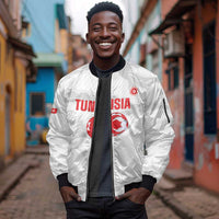 Custom Tunisia Football Sleeve Zip Bomber Jacket 2026 Eagles of Carthage White Grunge - Wonder Print Shop