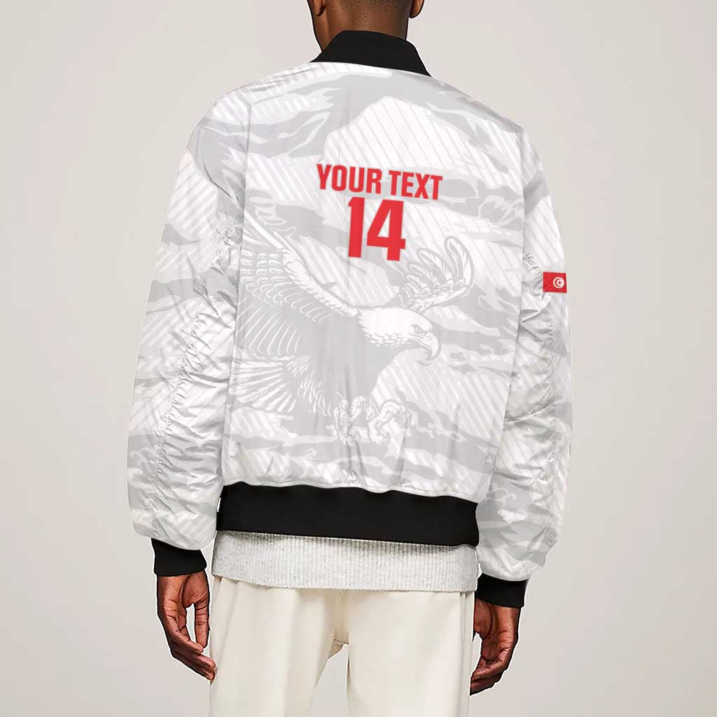 Custom Tunisia Football Sleeve Zip Bomber Jacket 2026 Eagles of Carthage White Grunge - Wonder Print Shop