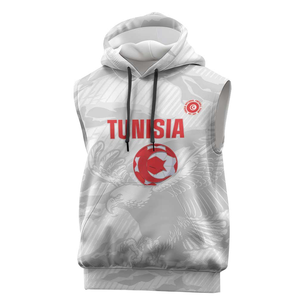 Custom Tunisia Football Sleeveless Hoodie 2026 Eagles of Carthage White Grunge - Wonder Print Shop