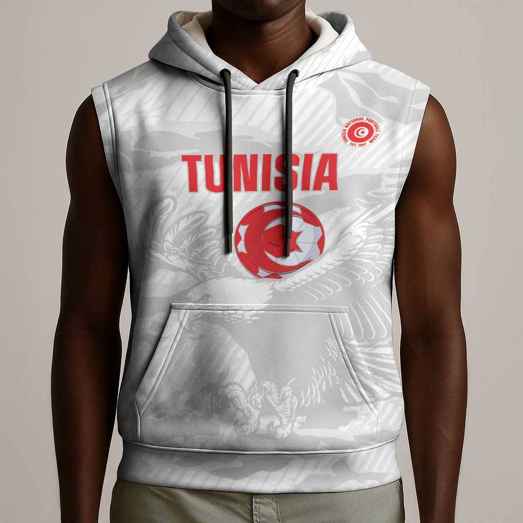 Custom Tunisia Football Sleeveless Hoodie 2026 Eagles of Carthage White Grunge - Wonder Print Shop