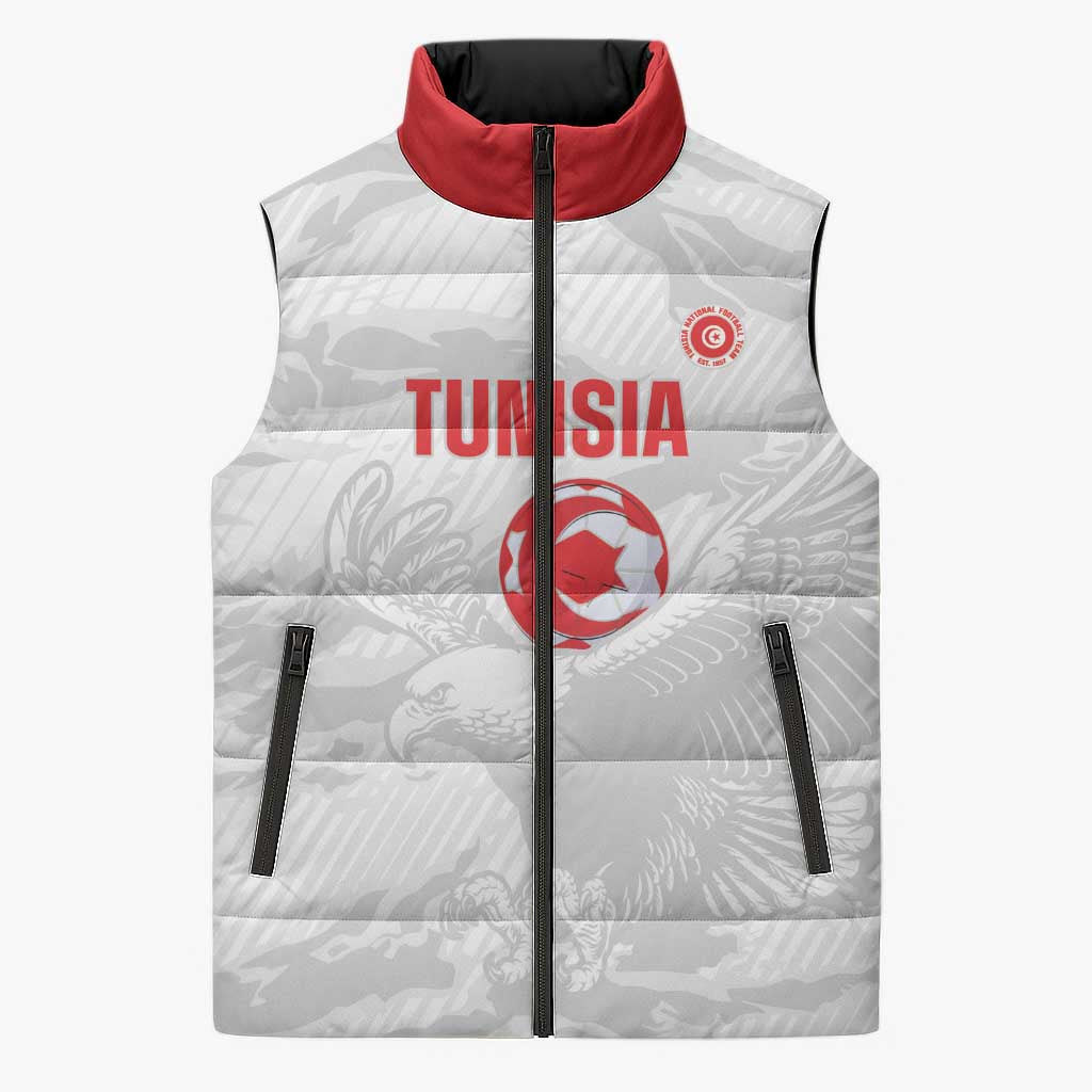 Custom Tunisia Football Sleeveless Puffer Jacket 2026 Eagles of Carthage White Grunge - Wonder Print Shop