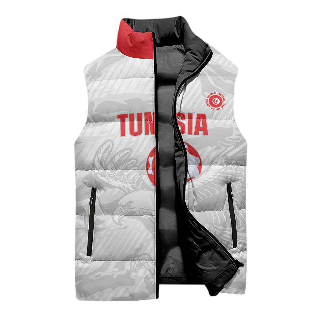 Custom Tunisia Football Sleeveless Puffer Jacket 2026 Eagles of Carthage White Grunge - Wonder Print Shop