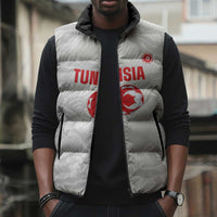 Custom Tunisia Football Sleeveless Puffer Jacket 2026 Eagles of Carthage White Grunge - Wonder Print Shop