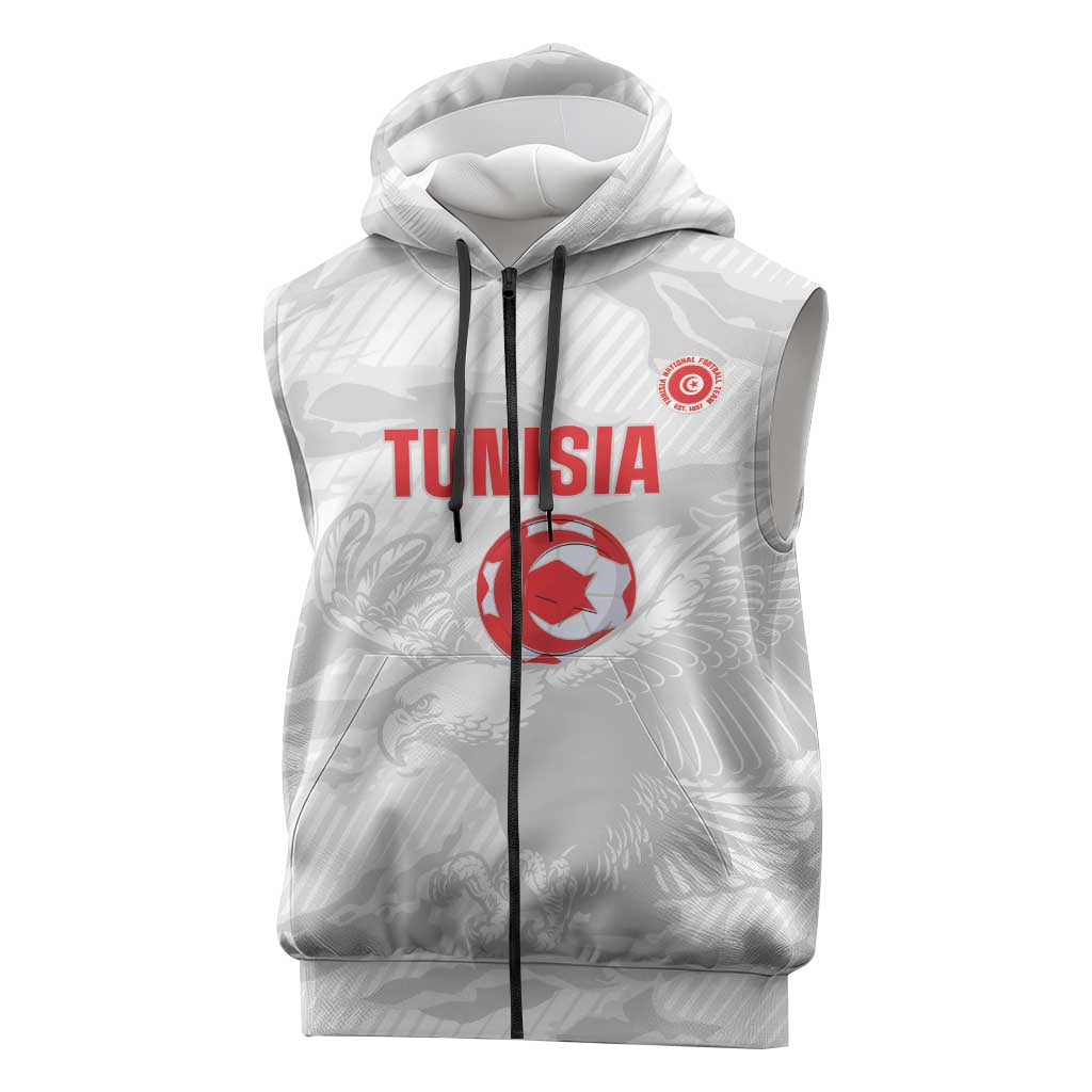 Custom Tunisia Football Sleeveless Zip Hoodie 2026 Eagles of Carthage White Grunge - Wonder Print Shop