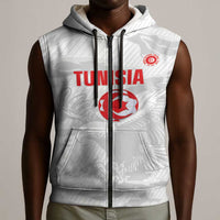 Custom Tunisia Football Sleeveless Zip Hoodie 2026 Eagles of Carthage White Grunge - Wonder Print Shop