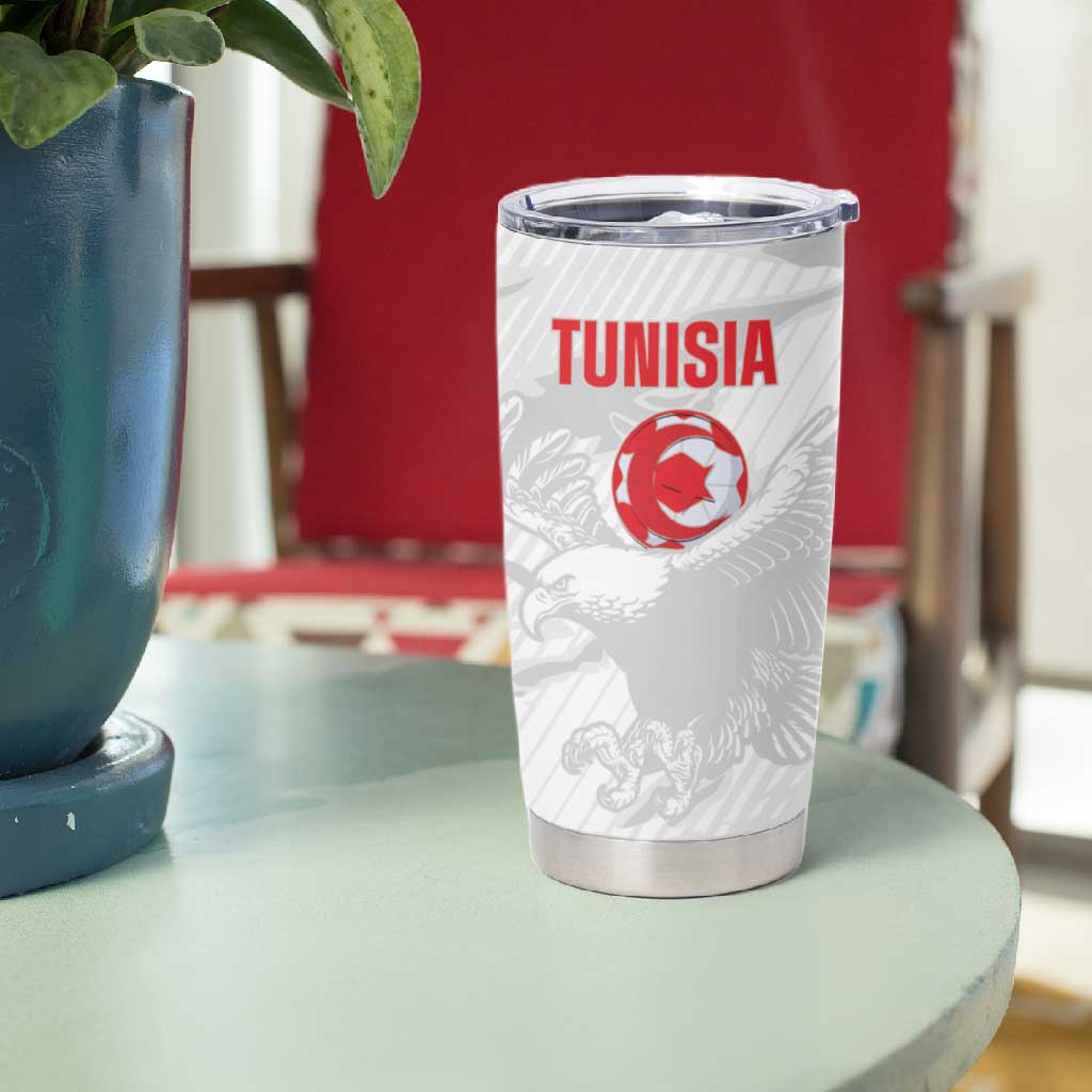 Custom Tunisia Football Tumbler Cup 2026 Eagles of Carthage White Grunge - Wonder Print Shop
