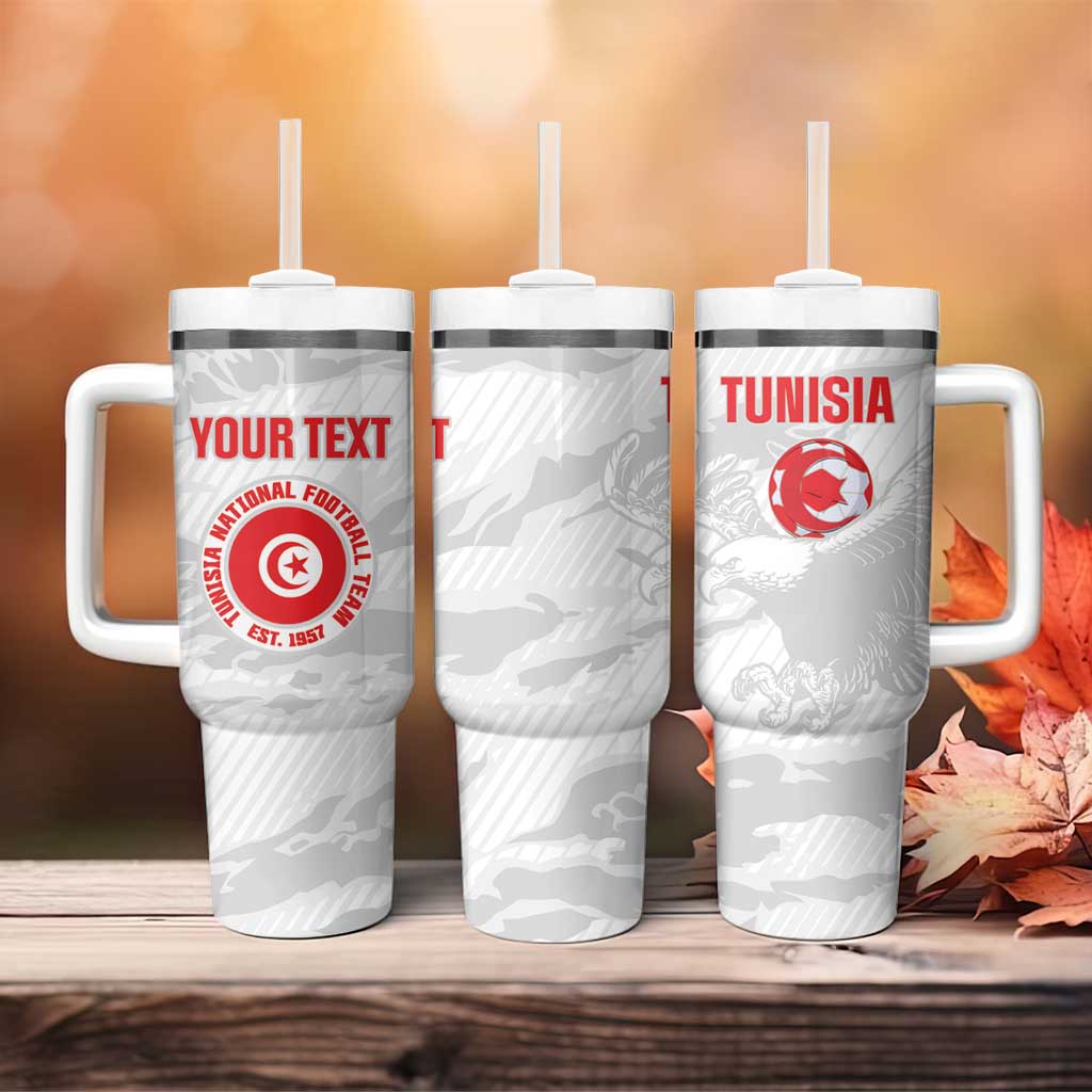 Custom Tunisia Football Tumbler With Handle 2026 Eagles of Carthage White Grunge - Wonder Print Shop
